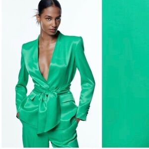 Zara Emerald Satin Blazer